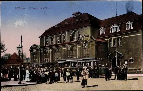 Ak Hamburg Altona, Partie am Bismarck Bad, Straßenbahn