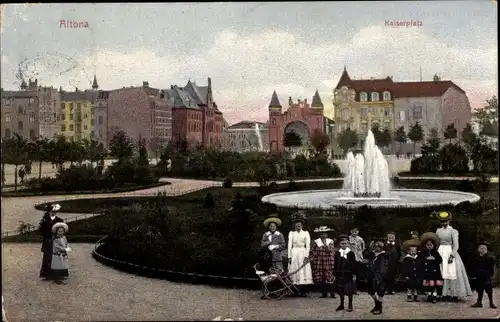 Ak Hamburg Altona, Partie auf dem Kaiserplatz, Kinder, Springbrunnen