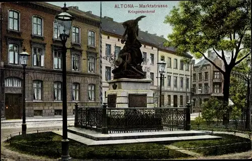 Ak Hamburg Altona, Marktstraße und Kriegerdenkmal, Häuserfassaden