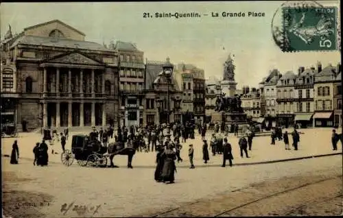 Ak Saint Quentin Aisne, La Grande Place