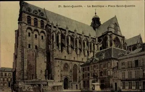 Ak Saint Quentin Aisne, La Basilique, Place Saint Quentin