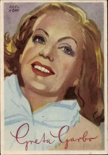 Künstler Ak Röhe, Karl, Schauspielerin Greta Garbo, Portrait