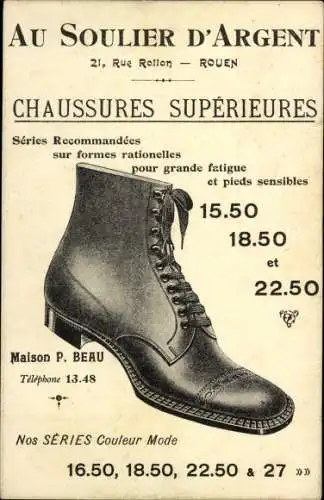 Ak Rouen Seine Maritime, Pont Boieldieu, Chaussures Superieures, Au Soulier d'Argent, Maison P. Beau