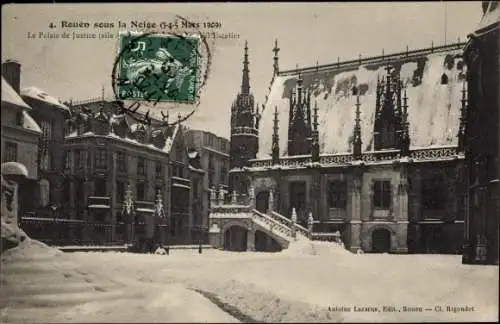 Ak Rouen Seine Maritime, Le Palais de Justice, sous la Neige 1909