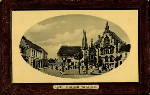 Passepartout Ak Egeln im Salzlandkreis, Marktplatz mit Rathaus