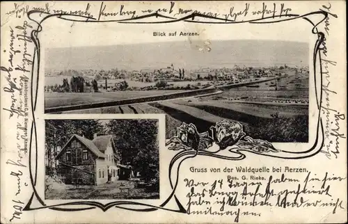 Jugendstil Ak Aerzen im Weserbergland, Gasthaus Waldquelle, Blick auf den Ort