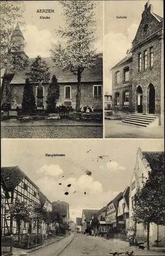Ak Aerzen im Weserbergland, Kirche, Schule, Hauptstraße