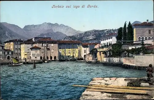 Ak Torbole Lago di Garda Trentino, Wasserpartie, Häuser, Ruderboot