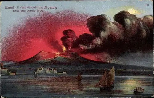 Ak Napoli Neapel Campania, Il Vesuvio col Pino di cenere, Eruzione Aprile 1906