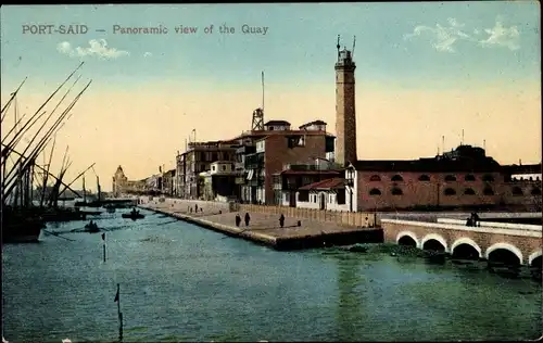Ak Port Said Ägypten, Panoramic view of the Quay