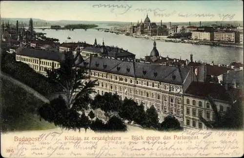 Ak Budapest Ungarn, Blick gegen das Parlament