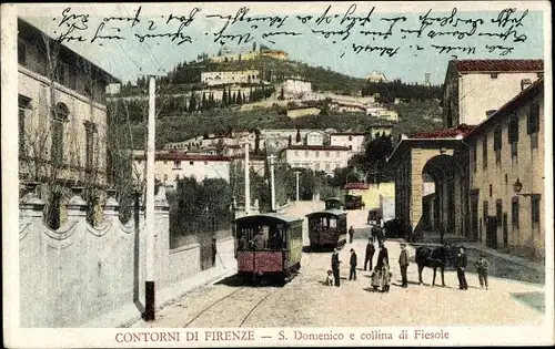 Ak Fiesole Toskana, S. Domenico e collina di Fiesole, Straßenbahn