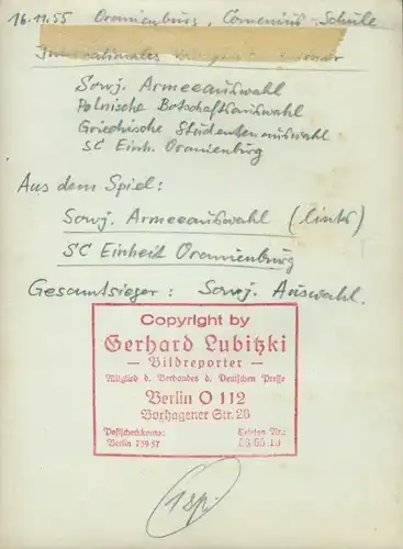 Foto Oranienburg, Handball, Sowjet. Armeeauswahl geg. Oranienburg, 16.11.1955, Comeniusschule