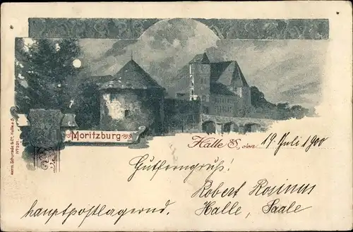 Mondschein Ak Halle an der Saale, Moritzburg