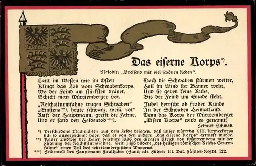 Lied Ak Das eiserne Korps, Preisend mit viel schönen Reden, Fahne, Württemberg