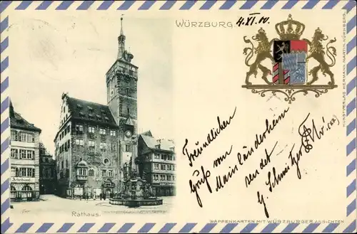 Präge Wappen Ak Würzburg am Main Unterfranken, Rathaus