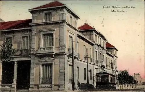 Ak Montevideo Uruguay, Hotel Balneario Pocitas, tranvía