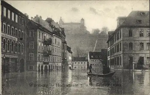 Foto Ak Würzburg am Main Unterfranken, Hochwasser 1909