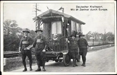 Ak Rheinische Kraftsportler mit Haus auf Rädern, Reisende, Familie Wichterich, Köln