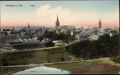 Ak Mülheim Köln am Rhein, Totalansicht der Ortschaft, Kirche