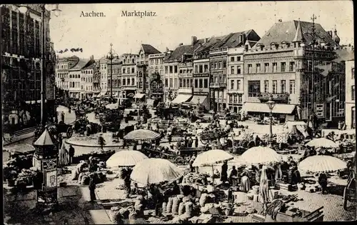 Ak Aachen in Nordrhein Westfalen, Marktplatz, Marktstände