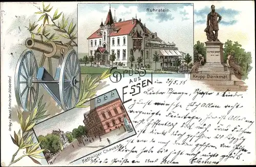 Litho Essen im Ruhrgebiet Nordrhein Westfalen, Krupp Denkmal, Ruhrstein, Kettwiger Chaussee