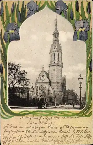 Passepartout Ak Aachen in Nordrhein Westfalen, Christuskirche, Iris