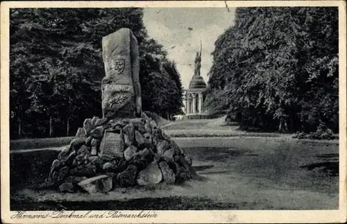 Ak Detmold Lippe, Hermannsdenkmal und Bismarckstein