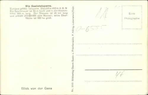 Ak Saalburg Ebersdorf in Thüringen, Saaletalsperre, Totalansicht