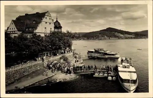 Ak Saalburg Ebersdorf in Thüringen, Am Stausee der Bleiloch Saaletalsperre, Gasthof Kranich