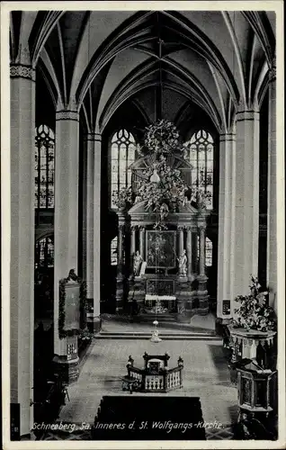 Ak Schneeberg im Erzgebirge, St. Wolfgang Kirche, Innenansicht