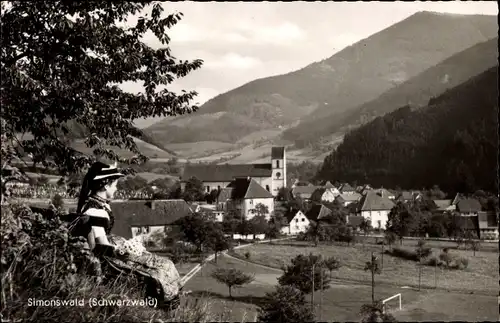 Ak Simonswald Schwarzwald, Stadtpanorama, Glockenturm, Berghänge