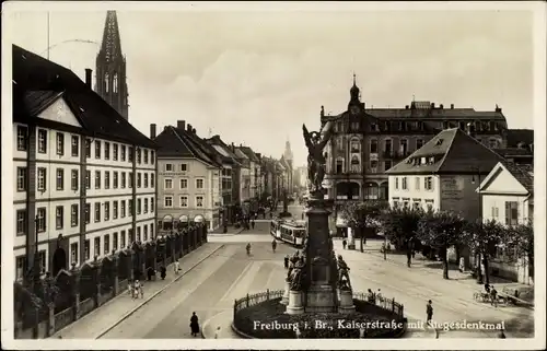 Ak Freiburg im Breisgau, Kaiserstraße, Siegesdenkmal