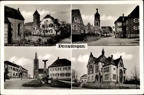 Ak Denzlingen im Breisgau, Kirche, Pfarrhaus, Rathausplatz, Rathaus, Storchenturm