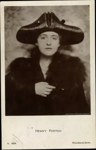 Ak Schauspielerin Henny Porten, Portrait, Hut