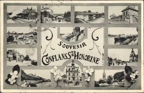 Ak Conflans Sainte Honorine Yvelines, Ortsansichten, Souvenir, Blumen