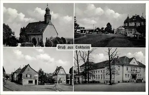 Ak Bergen Enkheim Frankfurt am Main, Volkshaus, Straßenpartie, Kirche