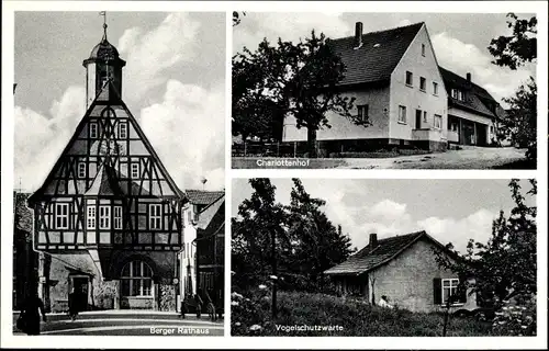 Ak Bergen Enkheim Frankfurt am Main, Rathaus, Vogelschutzwarte, Gaststätte Charlottenhof