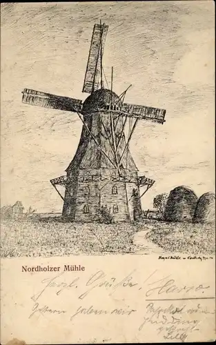 Künstler Ak Nordholz Wurster Nordseeküste Landkreis Cuxhaven, Windmühle