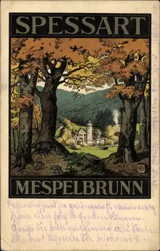 Künstler Ak Mespelbrunn im Spessart Unterfranken, Herbstmotiv