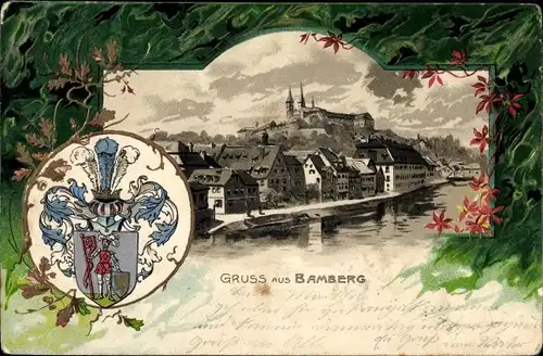 Wappen Passepartout Litho Bamberg in Oberfranken, Teilansicht