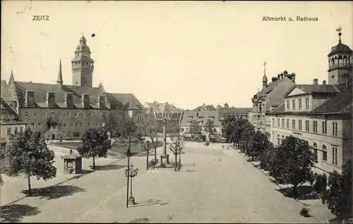 Ak Zeitz im Burgenlandkreis, Altmarkt, Rathaus. Stadtschule