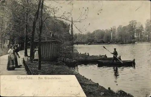 Ak Glauchau in Sachsen, Boote am Gründelteich