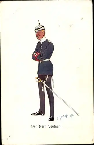 Künstler Ak Schönpflug, Fritz, Der Herr Leutnant, Uniform, Säbel, Pickelhaube