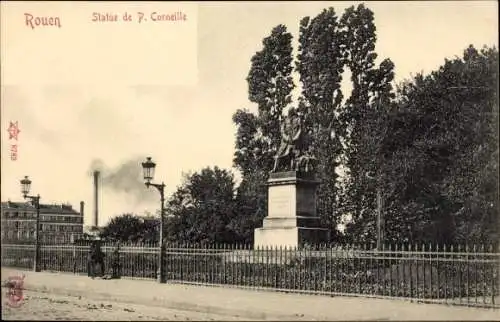 Ak Rouen Seine Maritime, Statue de P. Corneille