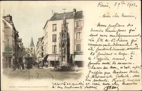 Ak Rouen Seine Maritime, Fontaine de la Croix de Pierre