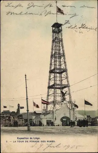 Ak Liège Lüttich Wallonien, Exposition 1905, la Tour de Forage des Mines