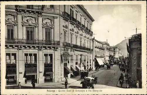 Ak Palermo Sizilien Sicilia Italien, Quattro Canti di Campagna a Via Macqueda