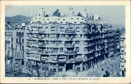 Ak Barcelona Katalonien Spanien, Casa de Mila y Camps, A. Gaudi