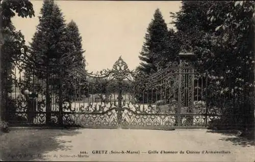 Ak Gretz Armainvilliers Seine et Marne, Grille d'honneur du Chateau d'Armainvilliers